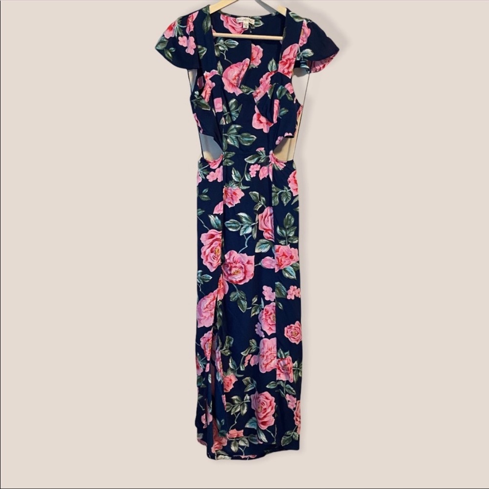 Billabong Navy + Pink Floral Maxi Dress with Slit